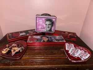 lot 131 image: Elvis Presley Collectible Tin Box Collection with Playing Cards and Memorabilia