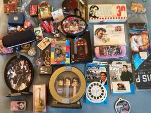 lot 151 image: Large Elvis Presley Collectibles Lot Vinyls, Pins, Pez Dispensers, Memorabilia