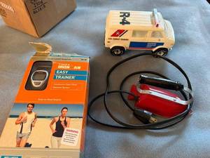 lot 158 image: Bundle Timex Ironman Easy Trainer Heart Rate Monitor, Vintage Iron, and U.S. Coast Guard Marine Rescue Unit Toy Van