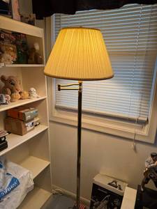 lot 160 image: Brass Swing Arm Floor Lamp with Pleated Shade
