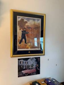 lot 163 image: Framed Signed Elvis Presley Art Print with Bonus Graceland Photo