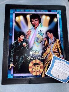 lot 168 image: Elvis Presley Illuminated Stained Glass Framed Art by Bradford Exchange with COA