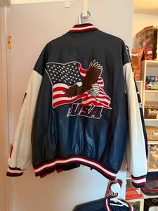 lot 173 image: Trio of USA Olympic and Patriotic Jackets Featuring 1996 Atlanta Games Size XL and Eagle Designs Size XL and XXL