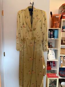 lot 177 image: Vintage Japanese Kimono Satin Floral Robe with Belted Waist and Decorative Lapel