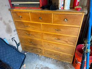 lot 286 image: 11-Drawer Wood Dresser with Brass and Metal Handles