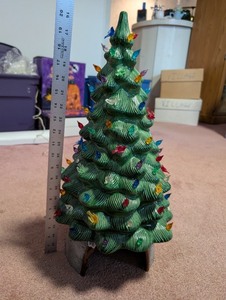 lot 233 image: Vintage 17-Inch Ceramic Christmas Tree with Multicolor Lights and Lighted Base