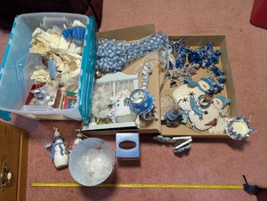 lot 240 image: Large Collection of Blue and White Snowman Holiday Decor Bathroom Pieces and Ornaments