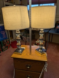 lot 241 image: Pair of Modern Table Lamps with Chrome and Glass Bases
