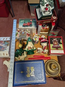 lot 246 image: Vintage Christmas Decor Collection with Music Boxes and Candle Holders