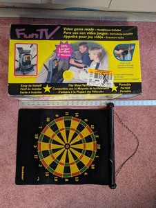 lot 255 image: FunTV Portable Car Video Game Monitor and Reversible Magnetic Dartboard Set