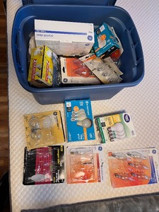lot 184 image: Assorted Light Bulb Collection with Tub Storage Bin