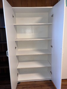 lot 196 image: White Two-Door Storage Cabinet, 72 in. Tall x 36 in. Wide