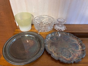 lot 201 image: Collection of Crystal Decor and Silver-Plated Serving Trays