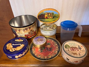 lot 205 image: Collection of Decorative Cookie Tins and Plastic Pitcher