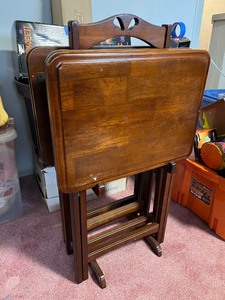 lot 256 image: Set of 4 Folding Wooden TV Trays with Stand
