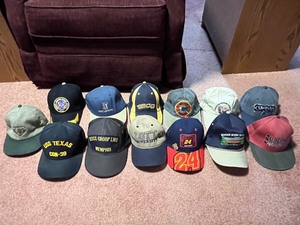 lot 259 image: Collection of 12 Assorted Baseball Caps with Hat Rack