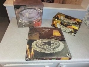 lot 15 image: Carmen Collection Glass Serveware Set with Floral Design in Original Boxes