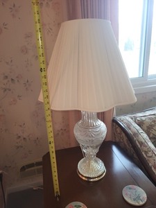 lot 50 image: Pair of Cut Glass Table Lamps with Pleated Shades