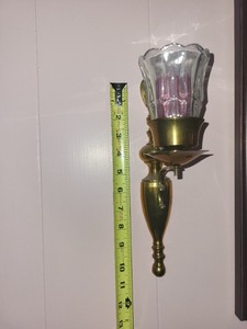 lot 55 image: Pair of Vintage Brass Wall Sconces with Glass Shades
