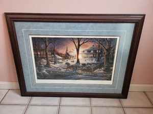 lot 56 image: Terry Redlin Framed Art Print Racing Home 28x36 with Thomas Kinkade Studio Print