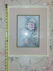 lot 44 image: Pair of Framed Floral Wall Art Prints with Ornate Ivory Frames