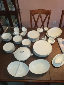 lot 88 image: Large Set of Vintage White China Dinnerware with Silver Trim