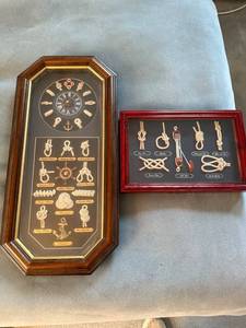 lot 121 image: Framed Nautical Knot Clock and Decorative Knot Display Set