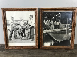 lot 284 image: 2 - Framed Pictures of Fisherman (Names of fisherman George Sarno - Rocky Panzo - Wally Schramm - John Louzon)  - One is Perch and the Other is Netting Smelt - see description for more info