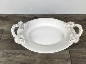 lot 291 image: Vintage Italy Ceramic Serving Platter Cream with Handles Large