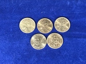 lot 296 image: 3 - Sacagawea Dollar Coins & 2 - Presidential Dollar Coins - See description for more info