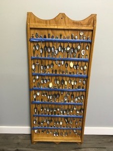 lot 189 image: Large Display Case with 103 Collectible Spoons and 2 Forks (Can be shipped without Case - Spoons and Forks Only)