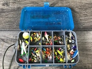 lot 422 image: Plano Double Sided Mini Magnum 3213 Tackle Box Full of Pan Fish Jigs and More