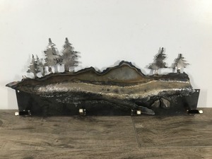 lot 423 image: Steel Torch Cut Metal Piece of Art - Coat  Hat Rack - Wall Hanging  - Signed by Artist