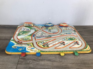 lot 430 image: Vintage Technofix No. 295 Traffic Control Tin Road Litho Toy Western Germany 50s with 2 Cars and 1 Bus Vintage