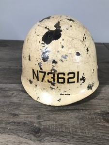 lot 434 image: Vintage Possible Military Kevlar  - Has Airforce Sticker on the Side & Numbers N73621 - Looks like it has a bullet hole thru it - see pictures
