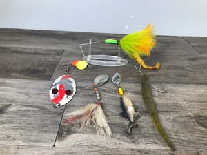 lot 138 image: Lot of Muskie Fishing Lures - Red Eye - Slop Master Lure - Mepps Anglia Long 4 and More