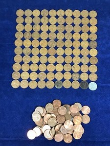 lot 97 image: 99 Wheat Pennies - 1 Steel War Wheat Penny & 105 Regular Pennies - Dates for Wheat Pennies Listed in Description