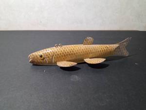 lot 47 image: Fishing spearing Wood decoy with metal fins