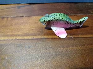 lot 70 image: Fishing spearing Signed decoy with metal fins