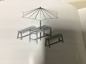 lot 402 image: HONEY JOY Kids Picnic Table, Outdoor Wooden Table & Bench Set wRemovable Cushions and Umbrella, Stripe Fabric