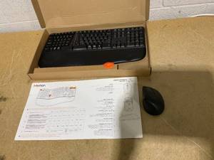 lot 110 image: MEETION 2025 Ergonomic Wireless Keyboard and Mouse, Ergo Keyboard with Vertical Mouse, Split Curved Keyboard with Wrist Rest, Natural Typing Rechargeable Full Size, WindowsMacComputerLaptop, Large Size