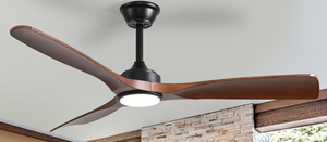 lot 57 image: Outdoor Ceiling Fan with Light 52 Inch 3 Blade Outdoor Fans for Patios - Modern Walnut Ceiling Fan with Dimmable Light Remote APP Control Ultra Quiet Reversible DC Motor Timer