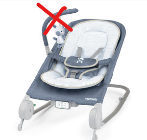 lot 66 image: Ingenuity Gas Relief and Anti-Colic Baby Bouncer Seat and Rocker, Gentle Belly Message to Relax and Soothe Bellies, Instant Tummy Soother, 20 Songs and Melodies  Chambray Blue