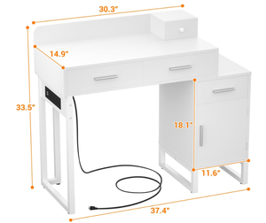 lot 74 image: Vanity Desk with 4 Storage Drawers - Modern Makeup Vanity Table with Charging Station, White Vanity Desk with Reversible Cabinet Dressing Table Set with Divided Organizers for Women Girls, White