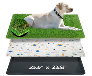 lot 105 image: Reusable Dog Loo System with Artificial Grass Turf&Pee Pads&Tray, for Puppy Potty Training is Portable&Easy to Clean,35x23in Large Dog Litter Box Toilet for IndoorOutdoor use