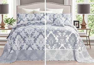 lot 108 image: chiinvent Oversized King Bedspreads 128x120 Extra Wide Coverlet Sets, 5 Piece Double-Sided Damask Jacquard Large Quilts, Lightweight and Reversible, Cal King, Light Blue