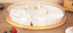 lot 120 image: Divided Snack Tray with Lid, 5 Removable Snack Deli Containers with 4 Forks for Party Serving Plate, Fruit Tray with Dips, Snacks, Reusable for Meal Prep, 12.6 Inch