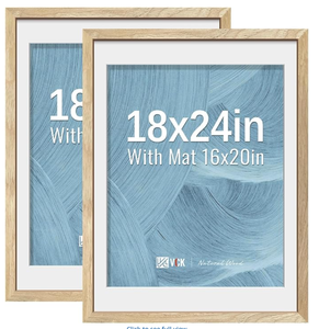 lot 121 image: VCK 18x24 Poster Frame 2 Pack - Natural Wood Grain, High-End Wood Picture Frames with Polished Plexiglass, Display 16x20 Photo with Mat or 18x24 without Mat, Art Gallery-Quality, Wall Hanging, Natural