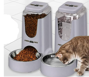 lot 122 image: Automatic Cat Feeder Dog Water Bowl Dispenser  2-Pack Automatic Dog Feeder with Silicone Mat, Pet Toothbrush  Safe Non-BPA Materials  Large Capacity for Small and Medium Animals Grey