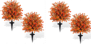 lot 127 image: Set of 4 Artificial Topiary Ball Trees with Ground Spikes UV Resistant Faux Greenery Shrubs Fake Shrubs for Outdoors, Realistic Faux Plants Bushes for Garden Porch Yard Patio Decor (Orange Eucalypt)
